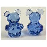 2 Hand-blown Cobalt Blue Art Glass Koala Bear