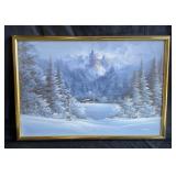 winter mountain landscape painting signed Goldberg