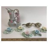 Japanese Porcelain Candle Holders, Silver Plated S