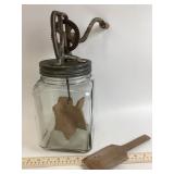 Glass Butter Churn & Wooden Spatula