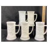 Milk Glass Beer Steins with Relief Figures