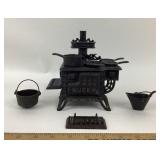 Cast Iron Queen Stove With Miniature iron Cookware