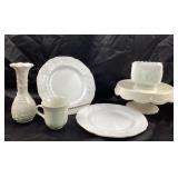 White Dinnerware, Vase, Cake Stand +