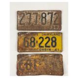 3 Wisconsin License Plates 1930s-40s