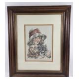 Cross-Stitch Artwork of Girl With Cat