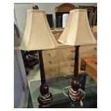 Dark Wood Tabletop Lamps (2) 32 in. Tall