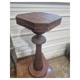 Oak Plant Stand Featuring A Fluted Pedestal