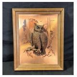 Raised copper Owl framed art John Louw