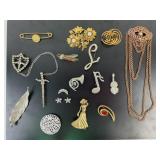 Costume Jewelry brooches: BSK silver tone