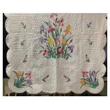 Hand-Stitched Quilt With Floral Applique