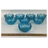 MCM Blue Glass Lotus Flower-Shaped Bowls