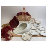 Porcelain Chamber Pot, Stetson Gold Lined Saucers