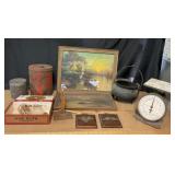 Iron Scale & Cauldron, Edison Bulbs, Cigar Box