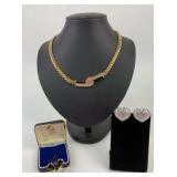Swarovski Gold Tone Necklace, Mickey Mouse Pendant