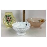 Fenton Milk Glass, Floral Vase, Pink Depression Gl