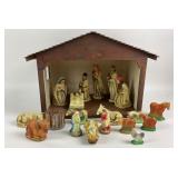Nativity Set with Figurines, Wood Stable
