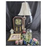 Mantel Clocks, Table Lamp, Floral Decor