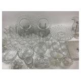 Fostoria pressed Glass Bowls, Plates, Pitcher, Cup