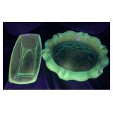 Blue Uranium Glass Dish and Bowl