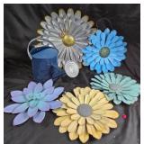 Metal Wall Flowers And Watering Can Decor