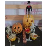 Halloween Decorations With Lit Pumpkins, Skeletons