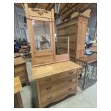 Oak 3-Drawer Dresser/Vanity On Casters With