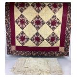 Handmade Quilt With Crochet Table Linens