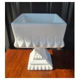 White Milk Glass Pedestal Square Compote Dish