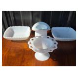 Milk Glass Bowls, Dishes, Hat Vase