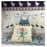 Woven Textile With Sheep Motif, Floral Chenille Pi