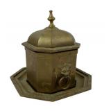 Brass Lidded Container With Lion Motif