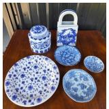 Blue White Ceramic Plates, Bowls, Formalities Jar
