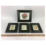 Framed Botanical Illustrations of Vegetables and F