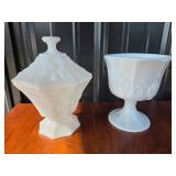 Milk Glass Candy Dish And Compote With Grape Motif