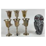 Silver Plated Goblets, Stone Owl Sculpture