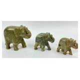 3 Carved Stone Elephant Figurines