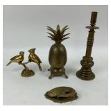 Brass Candle Holder, Pineapple, Birds, Fish