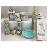 Beatrix Potter, Enesco Figurines, Aqua Milk Glass