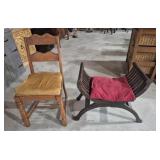 Dark Wood Curule Stool With An X-frame Base & A