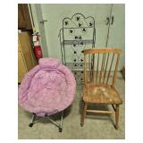 Pink Faux-Fur Saucer Chair, Wire Folding Bakers