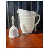 White Hobnail Milk Glass Pitcher, Bell