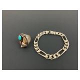 .925 Sterling Silver Turquoise and claw men