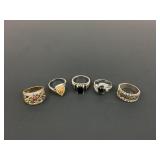 .925 Sterling Silver rings: Gold tone flowers,