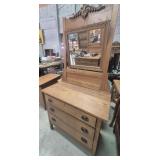 Oak Dresser 3 Drawer With Pivoting Mirror