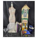 Decorative Books, Jewelry Stand, Wooden Cabinet