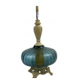 Blue Glass Table Lamp With Ornate Base