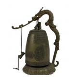 Asian Bronze Dragon Motif Bell With Stand