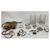 Jewelry, Purse, Glass Mugs, Elgin Watch