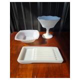 Milk Glass Bowl, Compote, Butter Dish