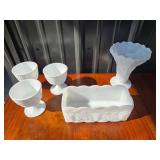 Milk Glass Goblets, Vase, Planter